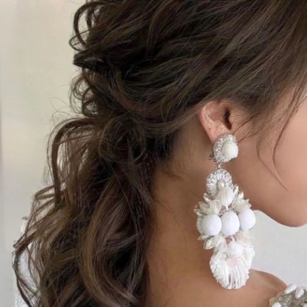 Ranjana Khan White Statement Clip-On Style Earrings